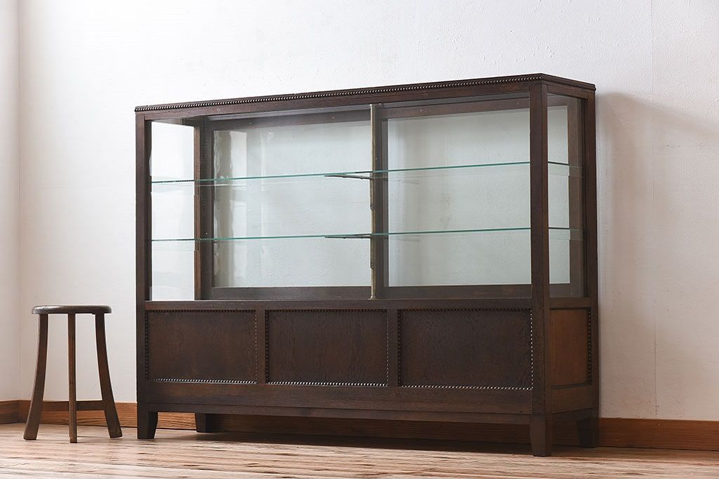 アンティーク家具　大正ロマン 引き出し付き!薄型 和製アンティークガラスケース