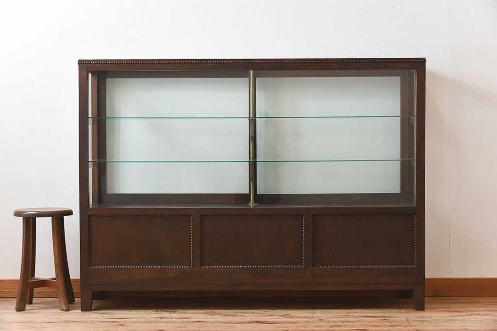 アンティーク家具　大正ロマン 引き出し付き!薄型 和製アンティークガラスケース