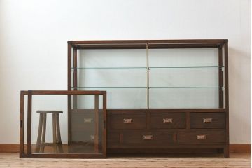 アンティーク家具　大正ロマン 引き出し付き!薄型 和製アンティークガラスケース
