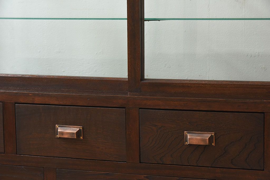 アンティーク家具　大正ロマン 引き出し付き!薄型 和製アンティークガラスケース