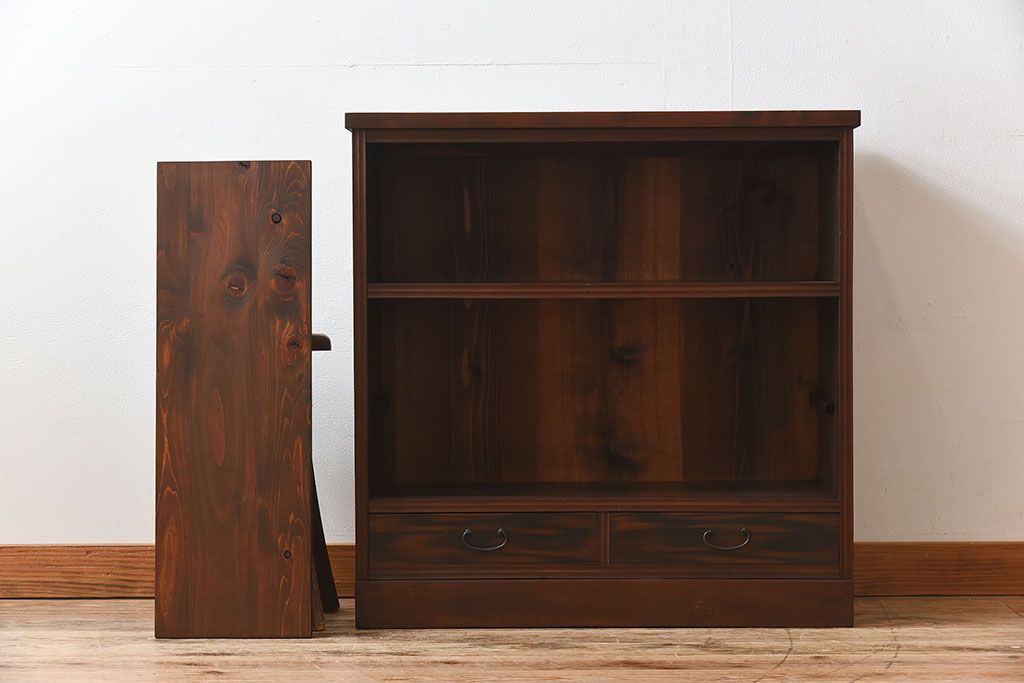 アンティーク家具　 和製アンティーク 丸窓　チェッカーガラス引き戸の収納棚