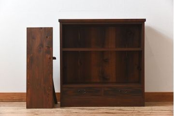 アンティーク家具　 和製アンティーク 丸窓　チェッカーガラス引き戸の収納棚