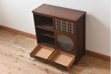 アンティーク家具　 和製アンティーク 丸窓　チェッカーガラス引き戸の収納棚