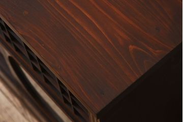 アンティーク家具　 和製アンティーク 丸窓　チェッカーガラス引き戸の収納棚