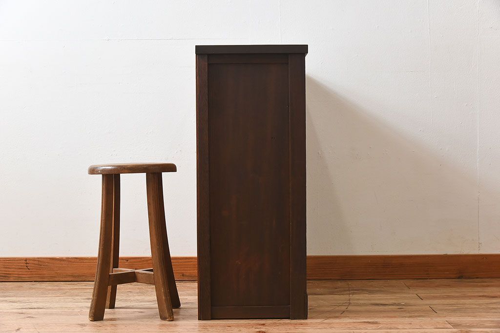 アンティーク家具　 和製アンティーク 丸窓　チェッカーガラス引き戸の収納棚