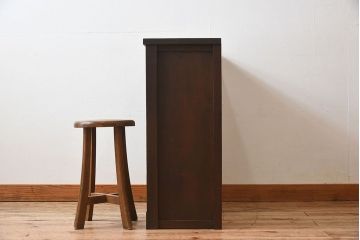 アンティーク家具　 和製アンティーク 丸窓　チェッカーガラス引き戸の収納棚