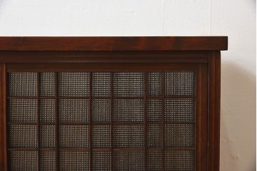 アンティーク家具　 和製アンティーク 丸窓　チェッカーガラス引き戸の収納棚