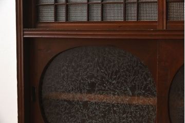 アンティーク家具　 和製アンティーク 丸窓　チェッカーガラス引き戸の収納棚