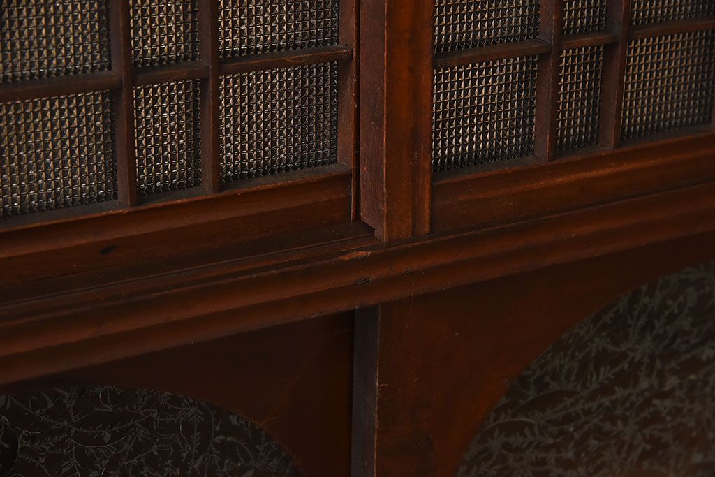 アンティーク家具　 和製アンティーク 丸窓　チェッカーガラス引き戸の収納棚
