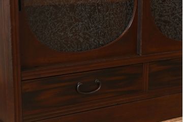 アンティーク家具　 和製アンティーク 丸窓　チェッカーガラス引き戸の収納棚