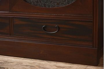 アンティーク家具　 和製アンティーク 丸窓　チェッカーガラス引き戸の収納棚