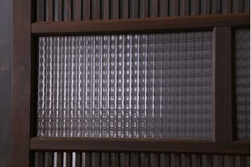 アンティーク　裏すりガラス入り　チェッカーガラス帯の格子戸2枚セット