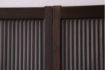 アンティーク　裏すりガラス入り　チェッカーガラス帯の格子戸2枚セット