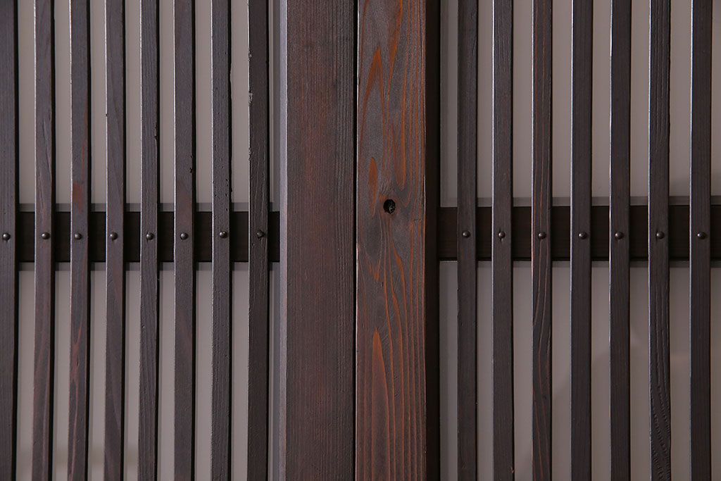 アンティーク　裏すりガラス入り　チェッカーガラス帯の格子戸2枚セット