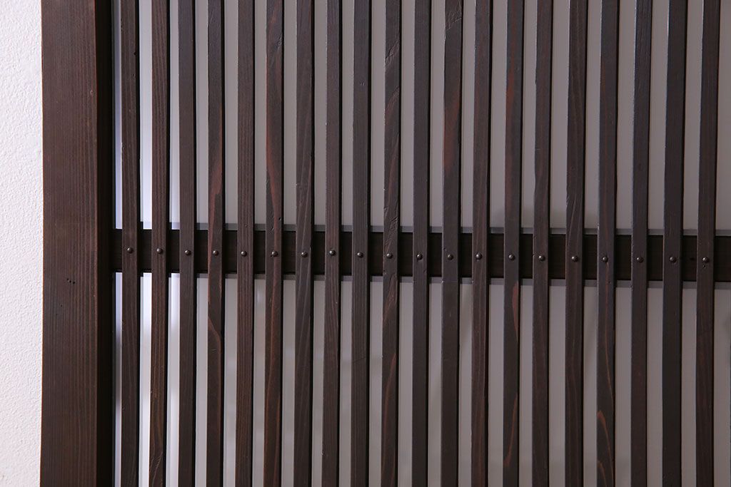 アンティーク　裏すりガラス入り　チェッカーガラス帯の格子戸2枚セット