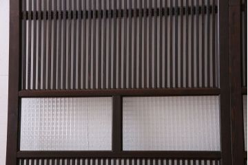 アンティーク　裏すりガラス入り　チェッカーガラス帯の格子戸2枚セット