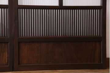 アンティーク　裏すりガラス入り　チェッカーガラス帯の格子戸2枚セット