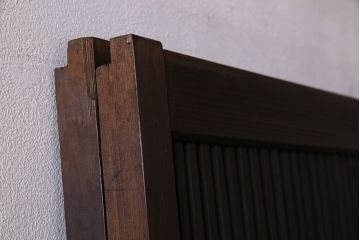 アンティーク　裏すりガラス入り　チェッカーガラス帯の格子戸2枚セット