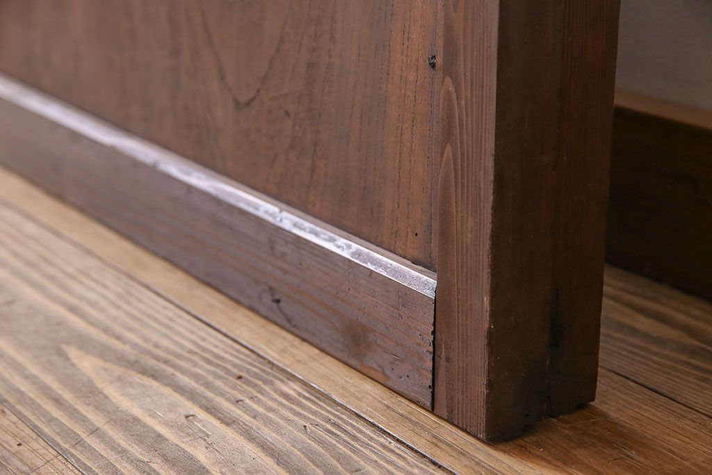 アンティーク　裏すりガラス入り　チェッカーガラス帯の格子戸2枚セット