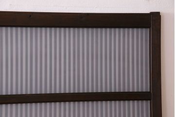 アンティーク　裏すりガラス入り　チェッカーガラス帯の格子戸2枚セット