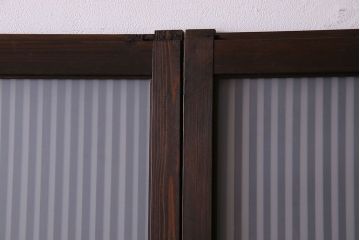 アンティーク　裏すりガラス入り　チェッカーガラス帯の格子戸2枚セット