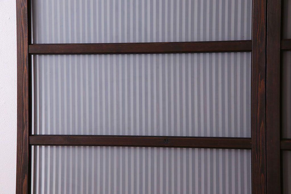 アンティーク　裏すりガラス入り　チェッカーガラス帯の格子戸2枚セット