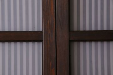 アンティーク　裏すりガラス入り　チェッカーガラス帯の格子戸2枚セット