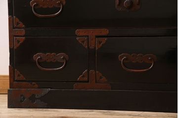 アンティーク家具　古民具・骨董　明治期　六尺　台輪付き!結霜ガラス引き戸の大川箪笥サイドボード(水屋箪笥)