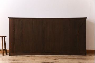 アンティーク家具　古民具・骨董　明治期　六尺　台輪付き!結霜ガラス引き戸の大川箪笥サイドボード(水屋箪笥)