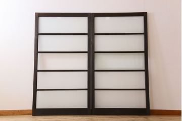 和製アンティーク　すりガラス入り!古い木製のガラス戸2枚セット