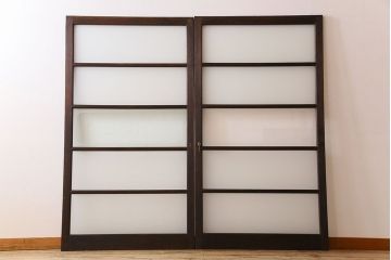 和製アンティーク　すりガラス入り!古い木製のガラス戸2枚セット