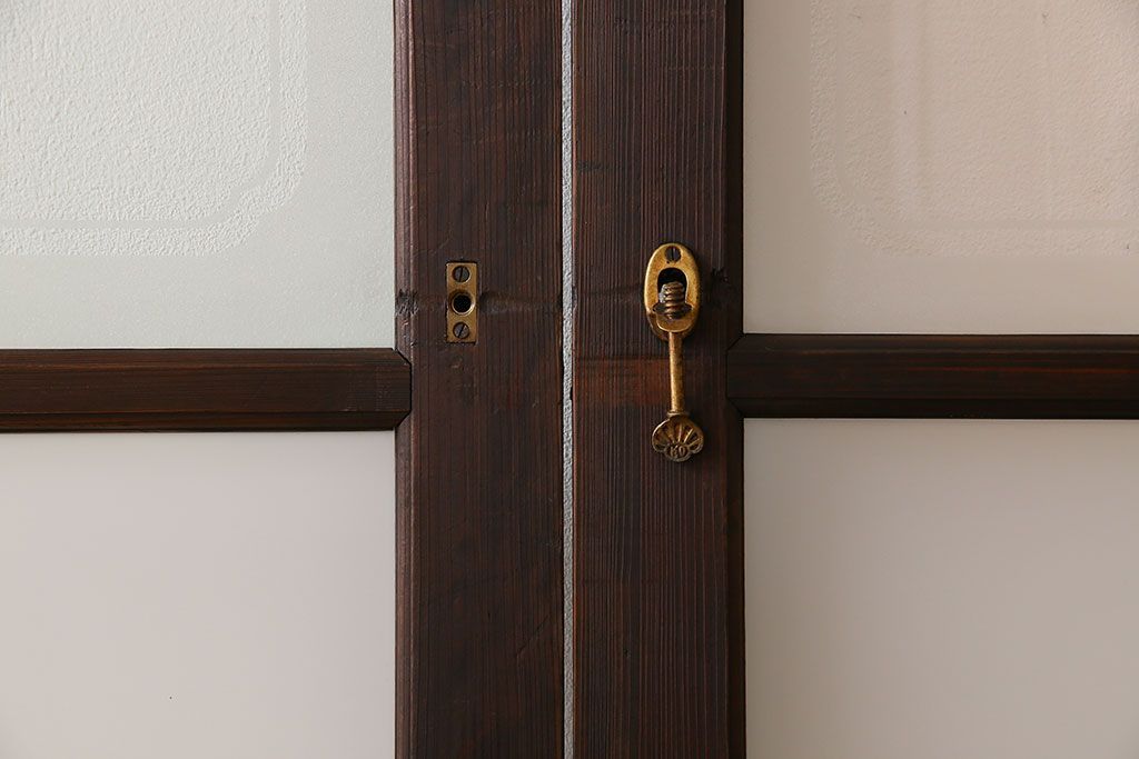 和製アンティーク　すりガラス入り!古い木製のガラス戸2枚セット