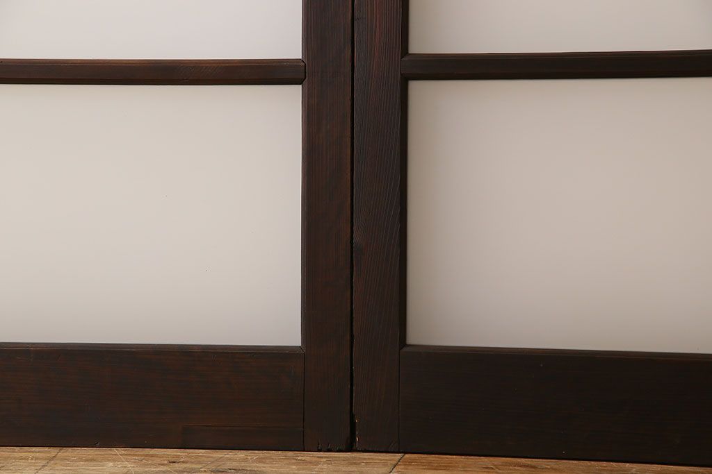 和製アンティーク　すりガラス入り!古い木製のガラス戸2枚セット