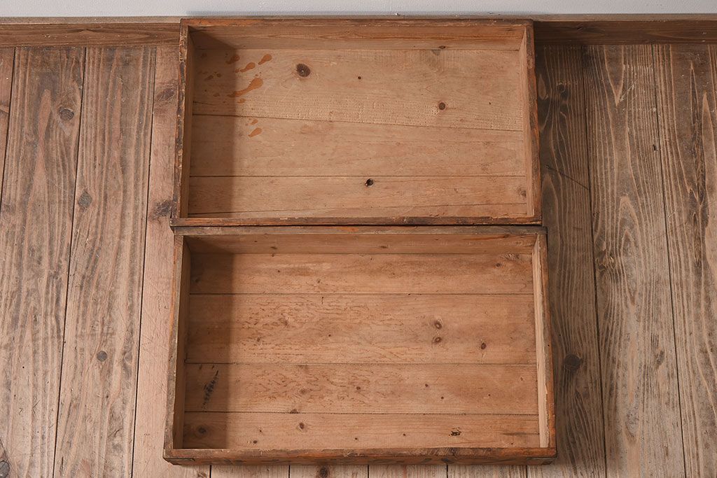 アンティーク雑貨　昭和レトロ　シンプルなデザインの木箱2箱セット(1)