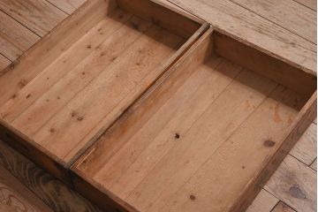 アンティーク雑貨　昭和レトロ　シンプルなデザインの木箱2箱セット(1)