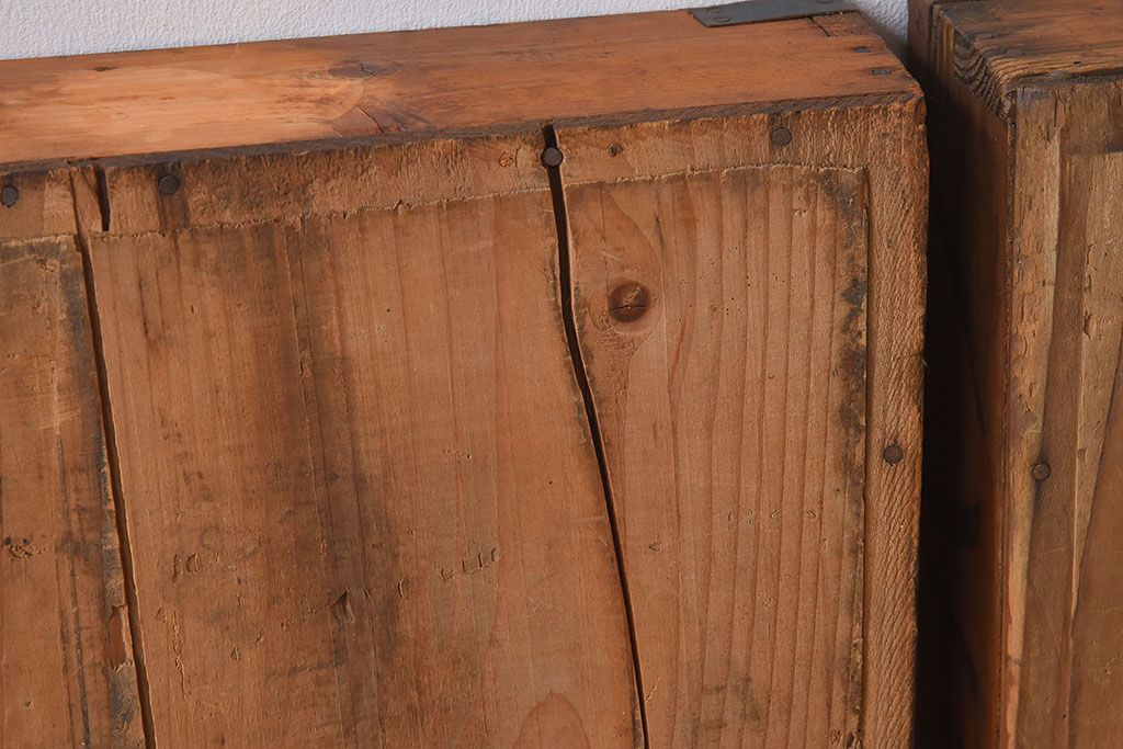 アンティーク雑貨　昭和レトロ　シンプルなデザインの木箱2箱セット(2)