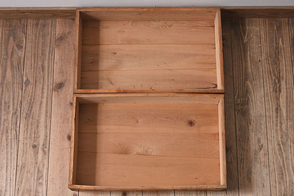 アンティーク雑貨　昭和レトロ　シンプルなデザインの木箱2箱セット(3)