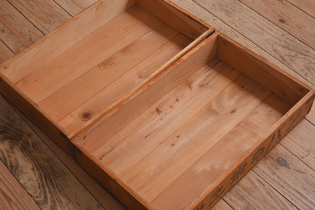 アンティーク雑貨　昭和レトロ　シンプルなデザインの木箱2箱セット(3)