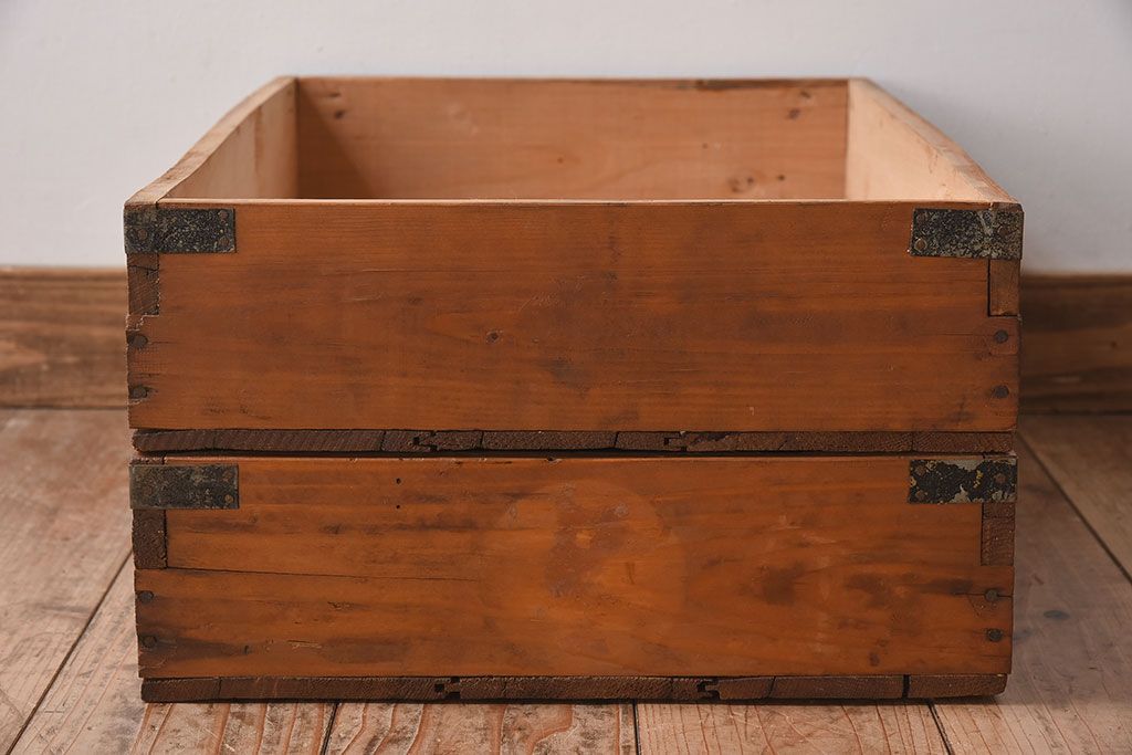 アンティーク雑貨　昭和レトロ　シンプルなデザインの木箱2箱セット(3)