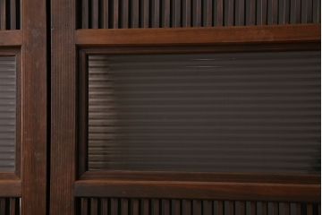 アンティーク　裏ガラス入り　モールガラス帯の格子戸4枚セット