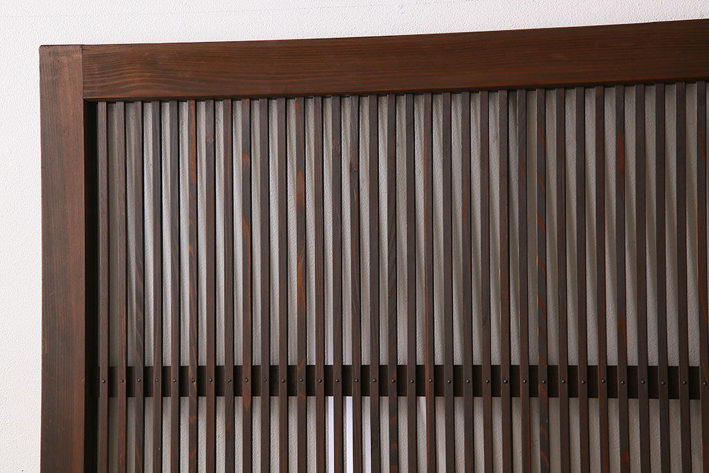 アンティーク　裏ガラス入り　モールガラス帯の格子戸4枚セット