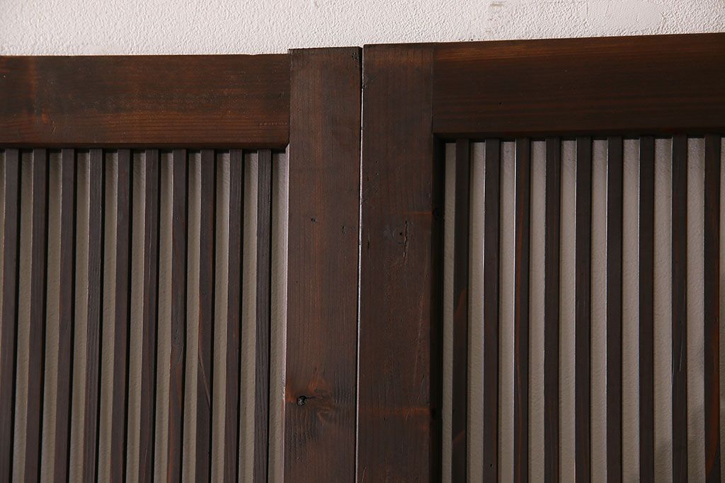 アンティーク　裏ガラス入り　モールガラス帯の格子戸4枚セット