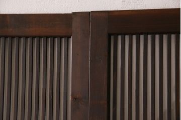 アンティーク　裏ガラス入り　モールガラス帯の格子戸4枚セット