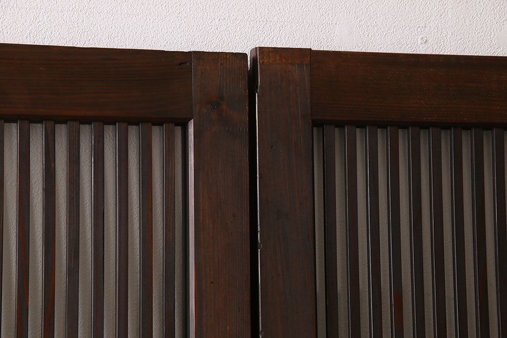 アンティーク　裏ガラス入り　モールガラス帯の格子戸4枚セット