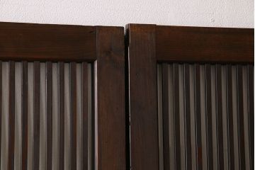 アンティーク　裏ガラス入り　モールガラス帯の格子戸4枚セット