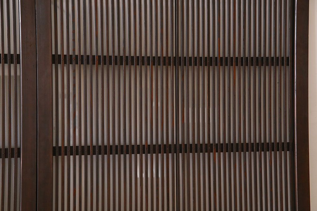 アンティーク　裏ガラス入り　モールガラス帯の格子戸4枚セット