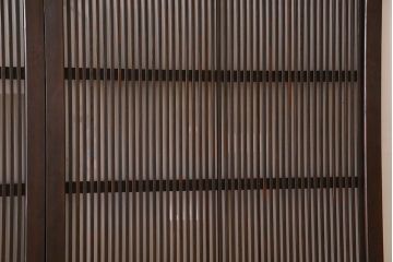 アンティーク　裏ガラス入り　モールガラス帯の格子戸4枚セット