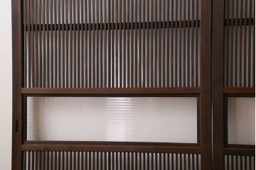 アンティーク　裏ガラス入り　モールガラス帯の格子戸4枚セット