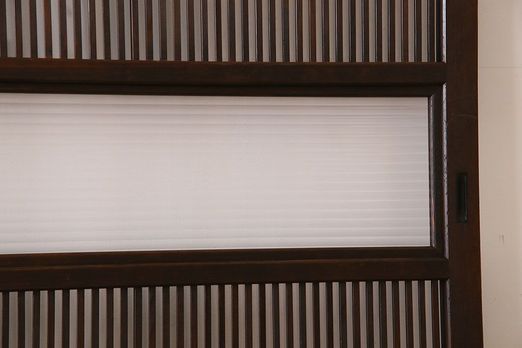 アンティーク　裏ガラス入り　モールガラス帯の格子戸4枚セット