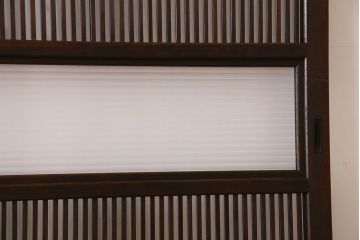 アンティーク　裏ガラス入り　モールガラス帯の格子戸4枚セット